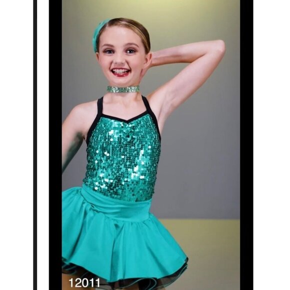 WEISSMAN MEDIUM CHILD 3 PIECE DANCE COSTUME GREEN BLACK - Picture 9 of 15